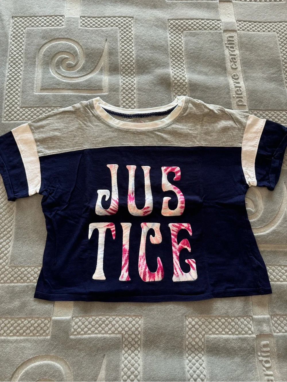 Justice Girls' Pink, White, Neon Tie-Dye, Navy & Black Striped Tops Pack